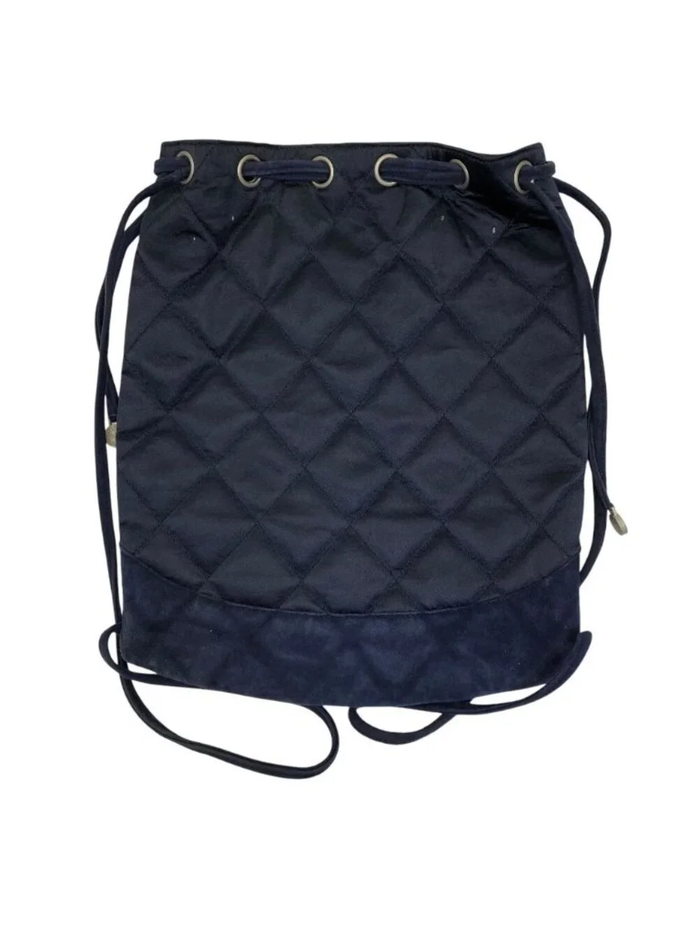 Chanel Quilted Backpack Nap Pearl Logo Satin Leather Navy Lightweight Capacity